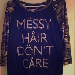 “Messy Hair, Don’t Care” graphic tee by RUE 21.